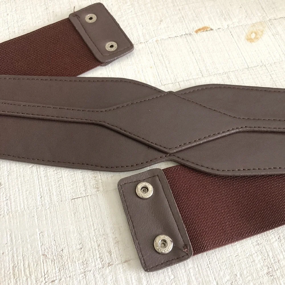 Western Brown Faux Leather Corset Boho Wide Waist Belt Elastic Stretch Classic